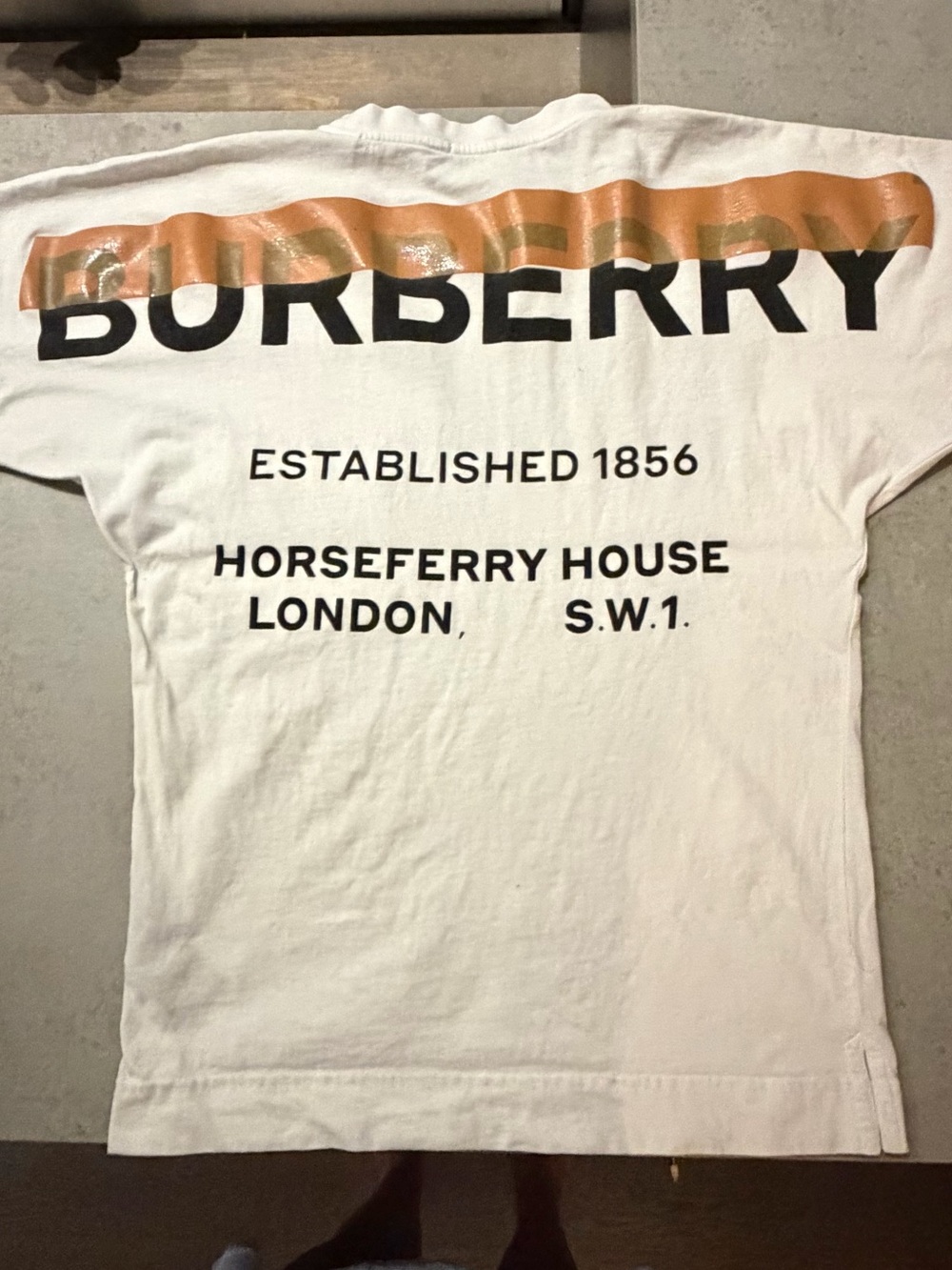 Burberry White T-Shirt with Black and Tan Logo Print